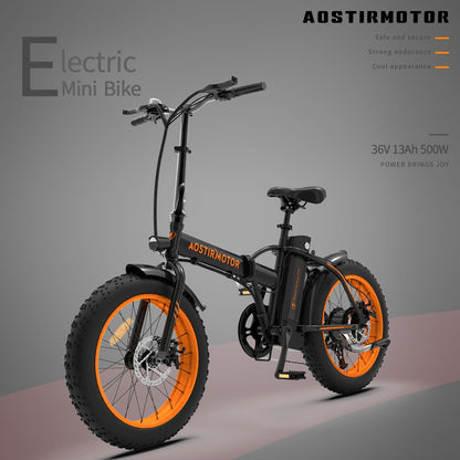 36V 500W Foldable Fat Tire E-Bike 20x4.0 Inch Commuter Bike ,13AH Lithium Battery, FR Disc Brake & 866 LCD Display